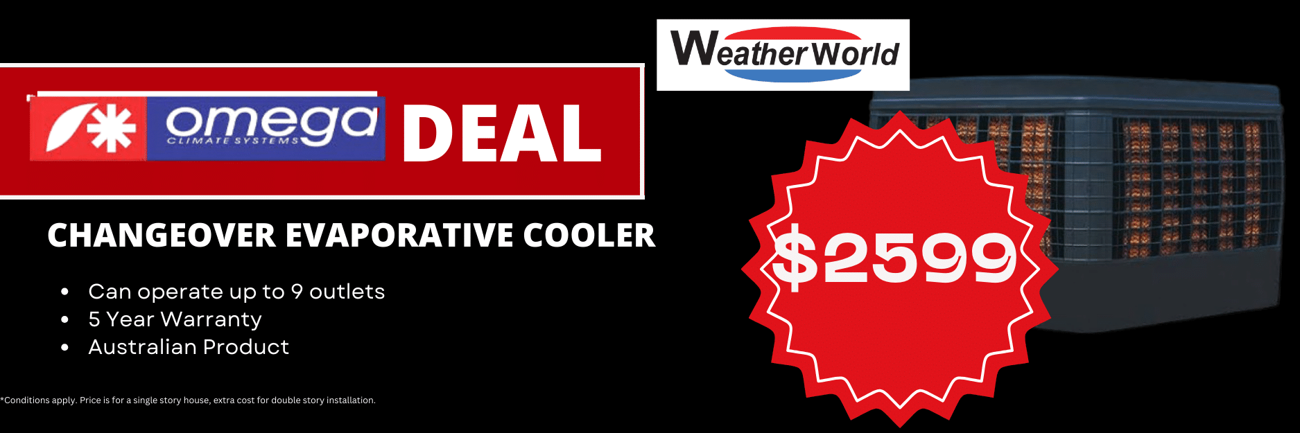 Omega evaporative cooler deal for $2599 with a 5-year warranty.