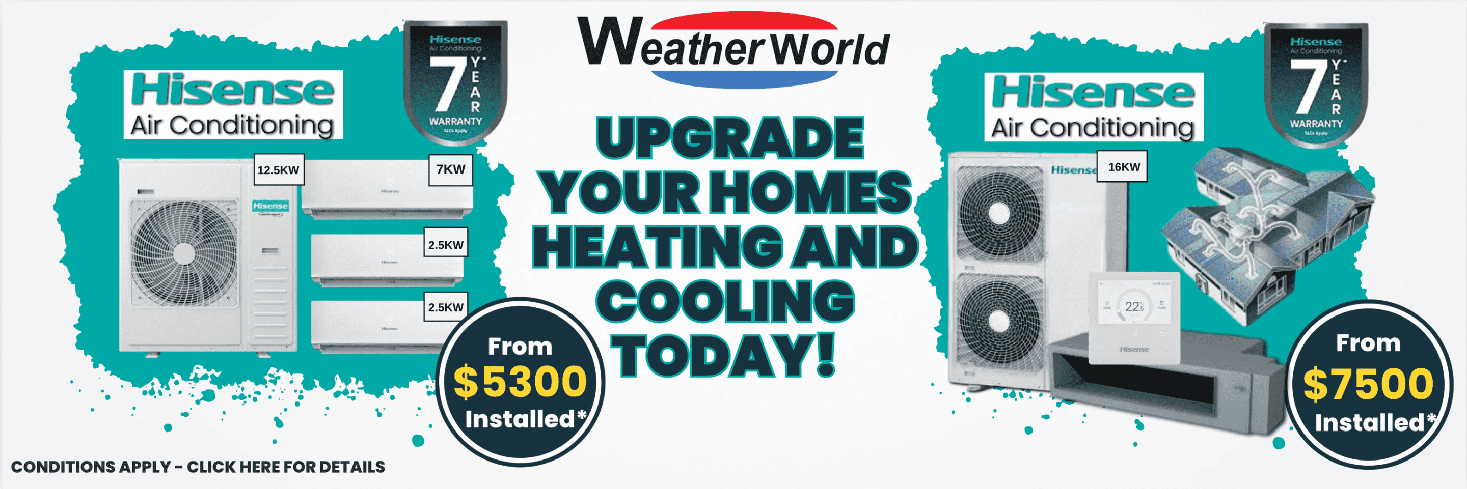 Weatherworld poster with the text "Upgrade your homes heating and cooling today!"